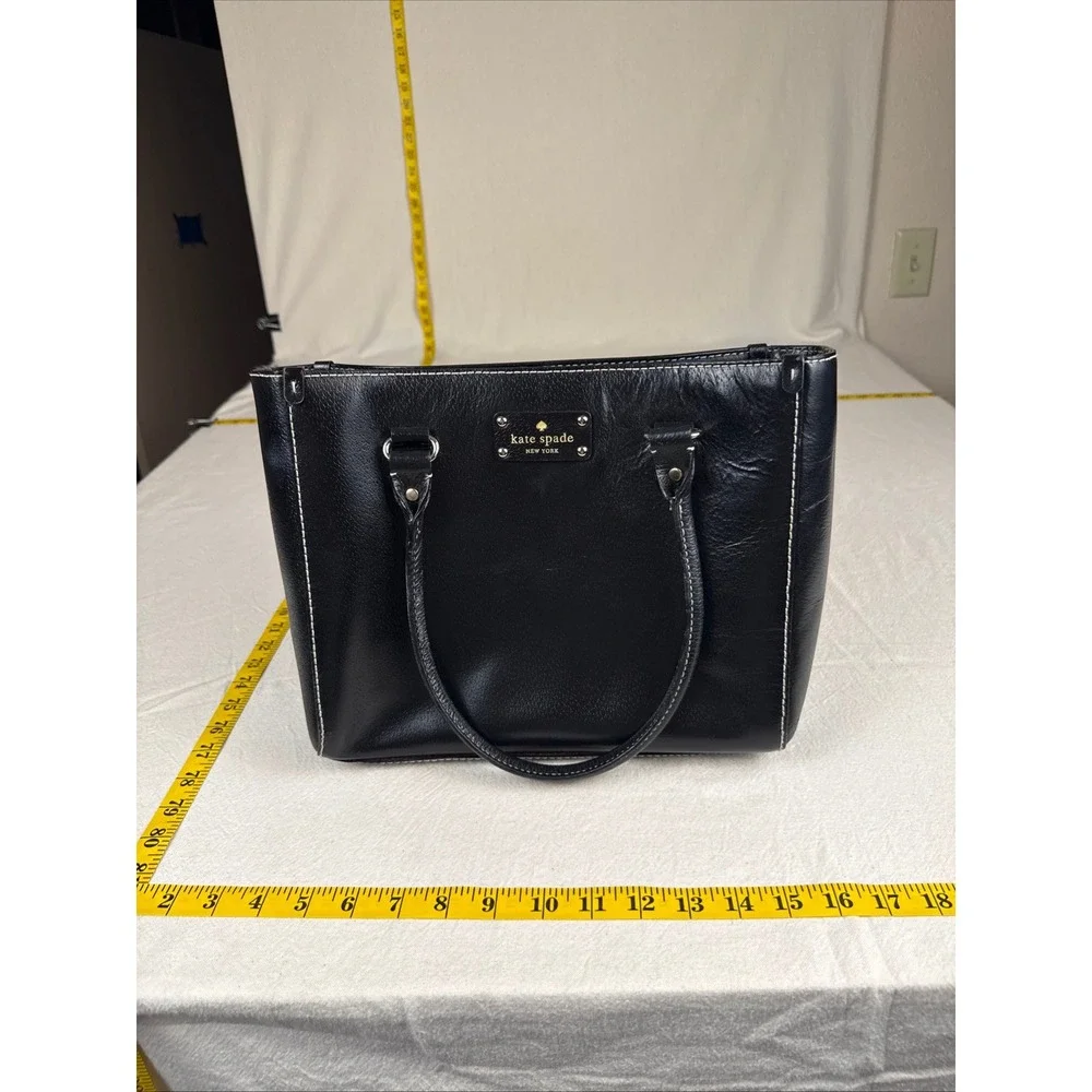 Kate Spade Tote Bag Womens Med Black Classic Leather Polka Dot Lining Stitching
